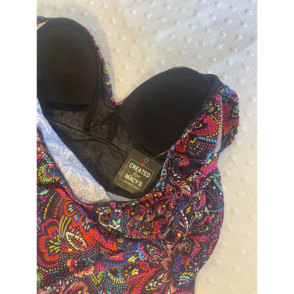 NWT Swim Solutions Paisley Tiered Tummy Control One Piece Swimsuit 12 Swim Skirt - Picture 6 of 9